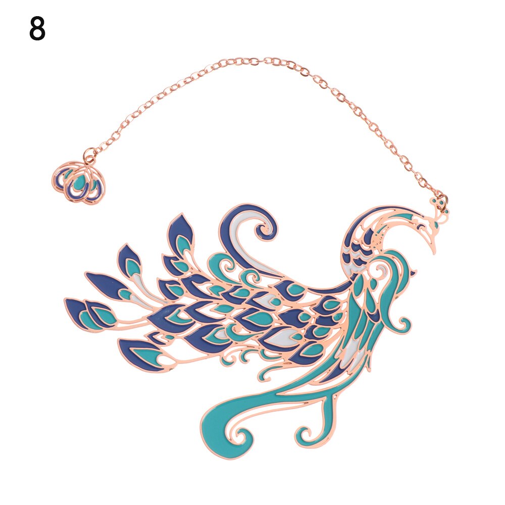 Chinese Style Retro Metal Bookmark Peacock Panda Pendant Hollow Bookmark Book Tassel Pagination Mark Stationery Supply: Style A 8