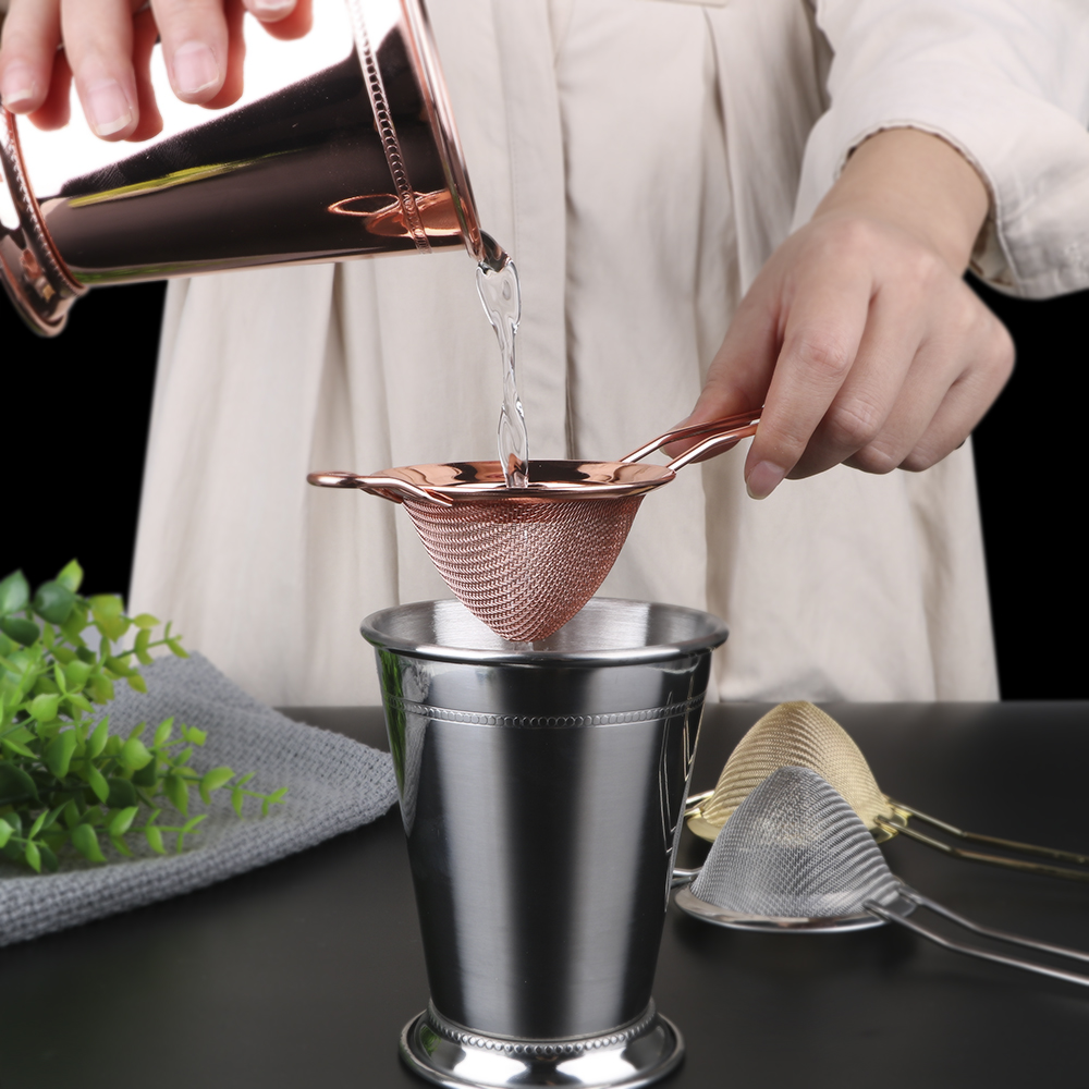 Rostfri ståltråd finmaskig sil mjöl durkslag sikt cocktail sil bar verktyg för att ta bort bitar från juice