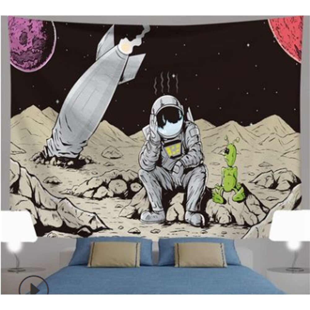Planet astronaut væg klæde gobeliner galakse psykedelisk rum nasas gobelin vævetæppe trykt bohemeindretning: Mørkegrå
