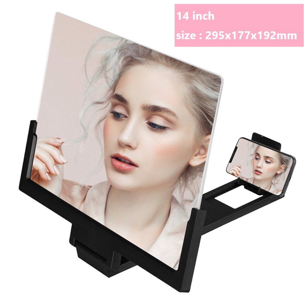 8/1012/14inch 3D Phone Screen Magnifier HD Video Amplifier Stand Bracket with Movie Game Live Magnifying Folding Phone Holder: 14 inch Black