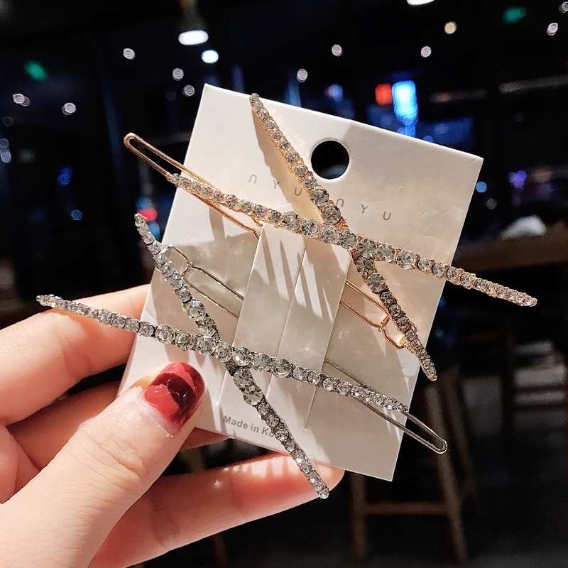Horquillas con cristales geométricos para el pelo para niña y mujer, horquillas de Metal con diamantes de imitación, accesorios para el cabello, 1 unidad