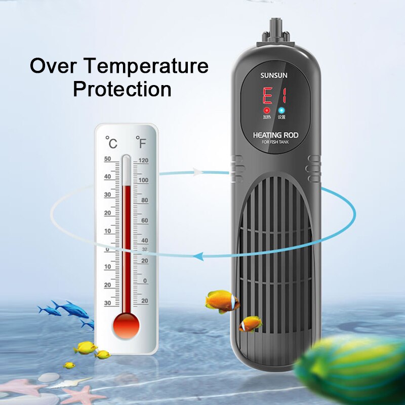 SUNSUN Aquarium Submersible Heater Fish Tank LCD Display Smart PTC Thermostat Adjustable Water Heating Rod Constant Temperature