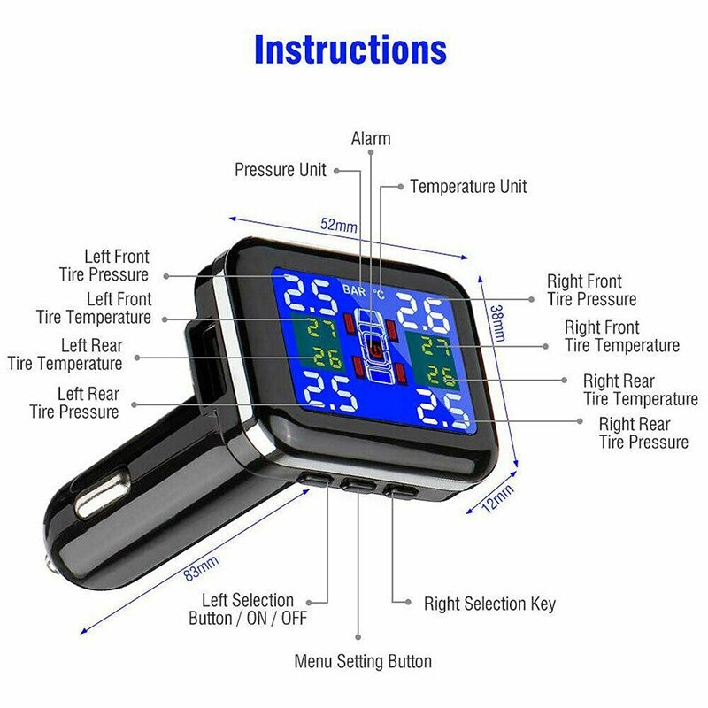 Car Tire Pressure Monitor System Wireless TPMS Car Tire Pressure Alarm Monitor System 4 External Sensor