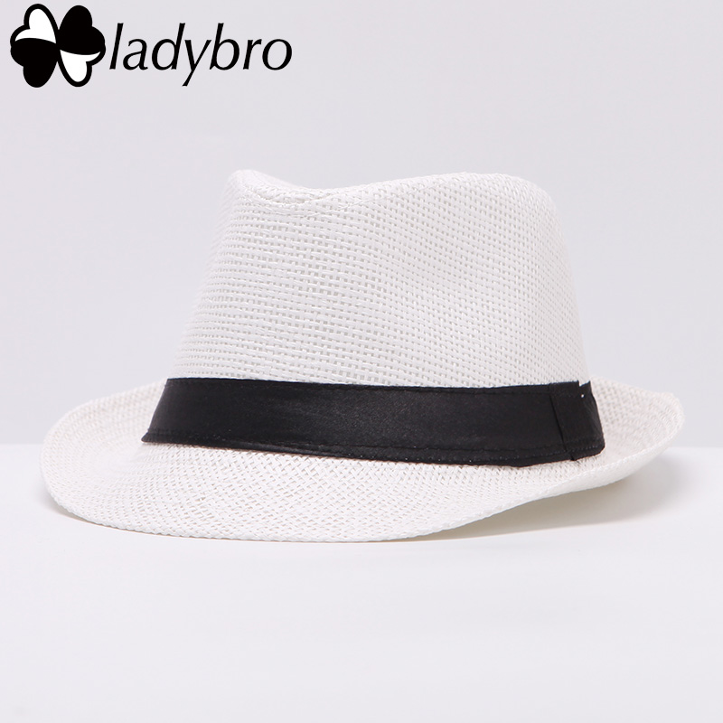 Ladybro Women Sun Hat For Men Hat Kids Summer Beach Hat Child Cap Female Panama Straw Hat Male Gangster Trilby Sun Visor Cap Boy: 005 white