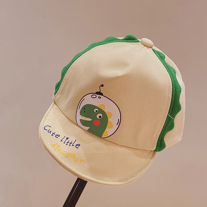 Cartoon Dinosaur Baby Baseball Caps Spring Summer Baby Boys Girls Sun Hat Outdoor Adjustable Beach Snapback Kids Cap: beige