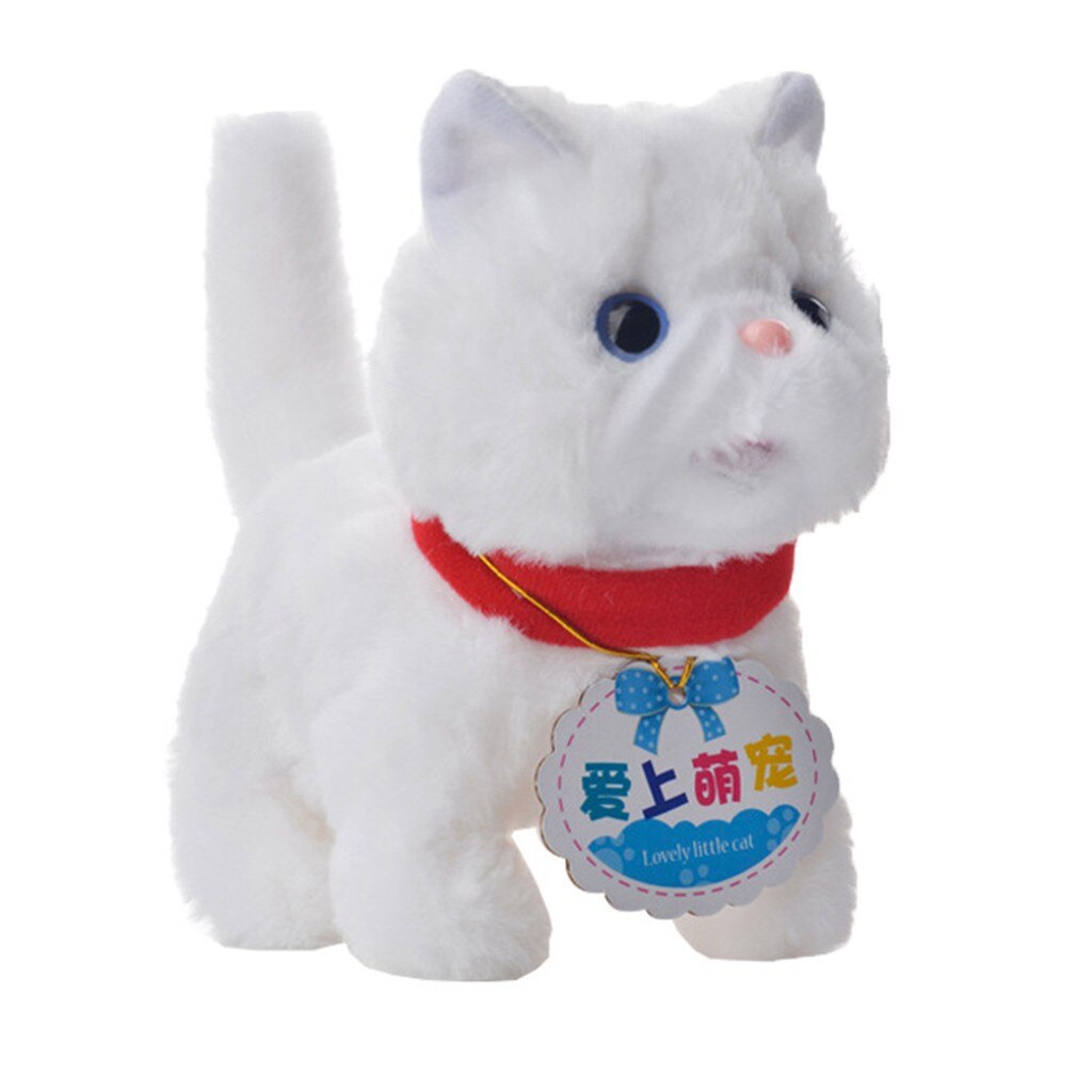 Smart électrique chat jouet enfants anniversaire noël marche électrique peluche jouet Robot chat enfants doux Simulation poupée: WHITE