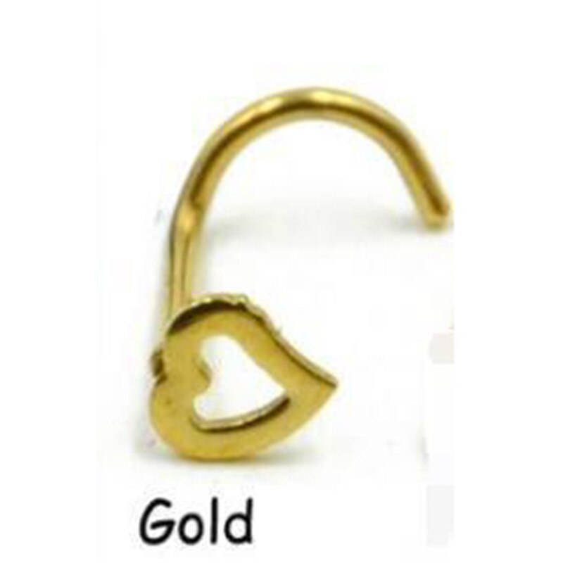 1pc Heart Stainless Steel Nose Ring & Studs Girl Body Jewelry Stainless Steel Nose Piercing Punk Party Jewelry: gold