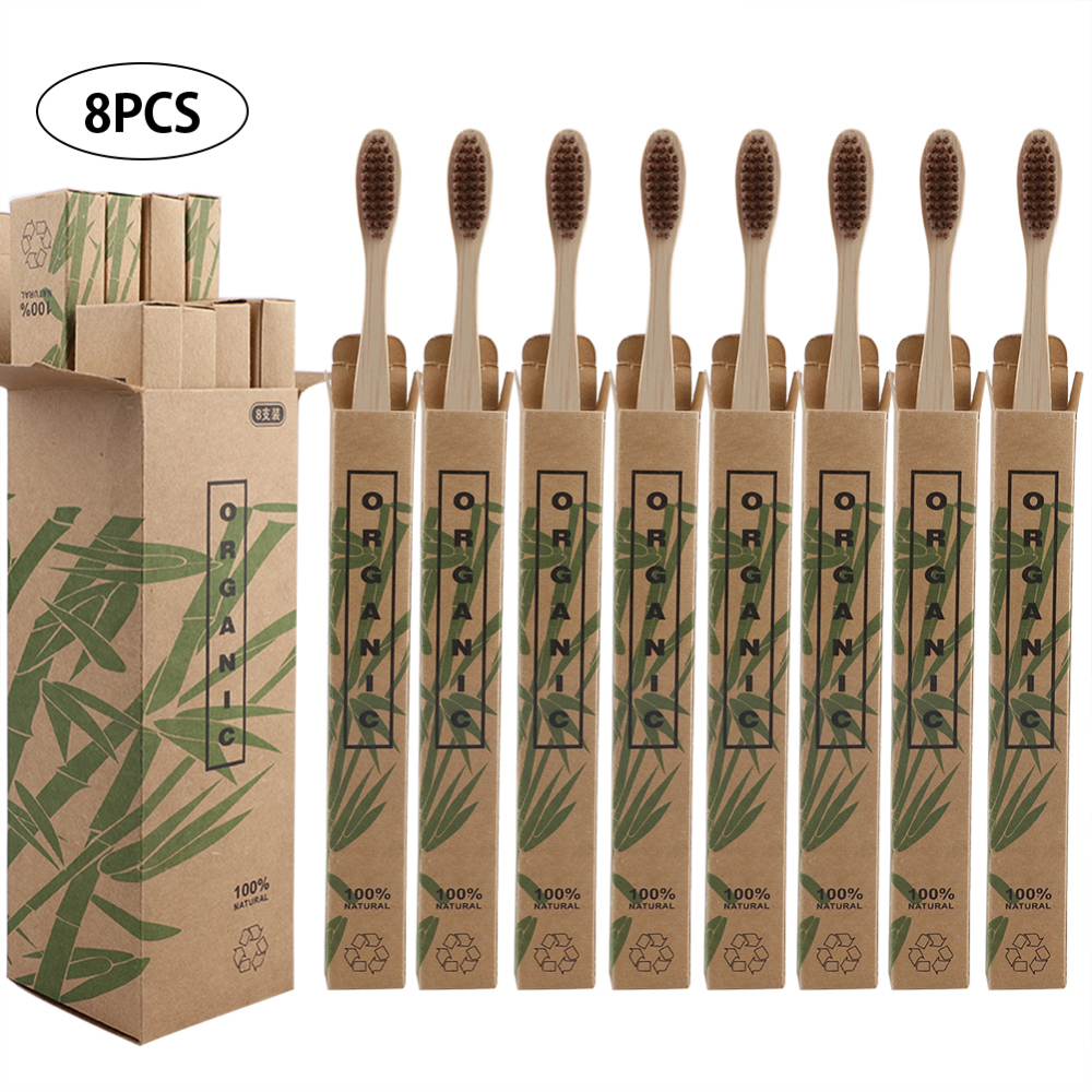 8pcs Eco-friendly Travel Bamboo Toothbrushes Soft Bristle Oral Care Tooth Brush: Coffee