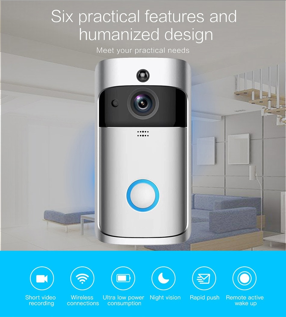 Eken  v5 smart dørklokke wifi dørklokke kamera visuelt intercom med klokkeslæt nattesyn ip trådløs hjemmealarm sikkerhedskamera