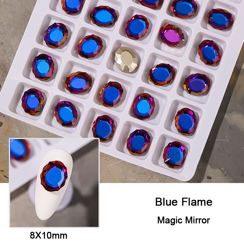 8x10mm Magic Mirror Nail Art Rhinestone Double Plane Crystal K9 Glass 3D Fingernail DIY Decoration Accessories: Blue Flame 30pcs