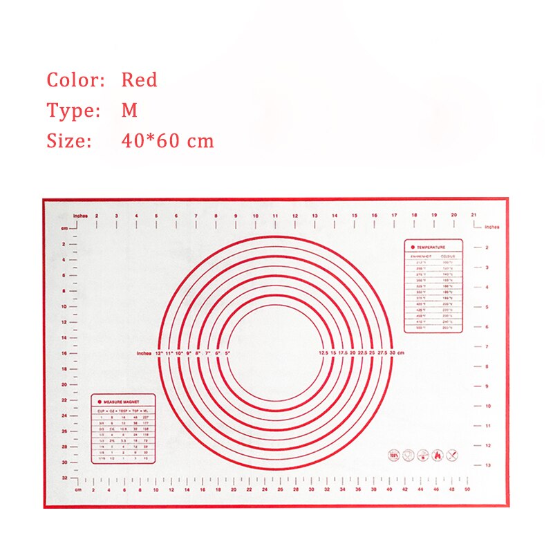 Silicone Pastry Baking Mat Extra Large Non Slip with Measurement Non Stick Baking Dough Rolling Mat Pizza Cookies Kneading Matts: Red-M
