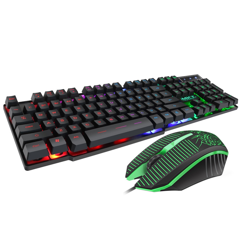 Wired Game keyboard suspended key cap rainbow backlit Keyboard and Mouse set PBUG