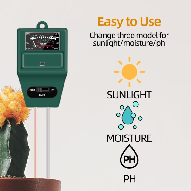 3/4 In 1 Soil Ph Meter Tester Soil PH Moisture Testing Temperature Sunlight Intensity Measurement Analysis Acidity Alkali Tool: 3 IN 1