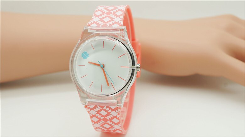 Nazeyt merk dameshorloge waterdicht quartzhorloge met klavertjevier wijzerplaat student kinderen jelly horloge dames siliconen polshorloge: Oranje