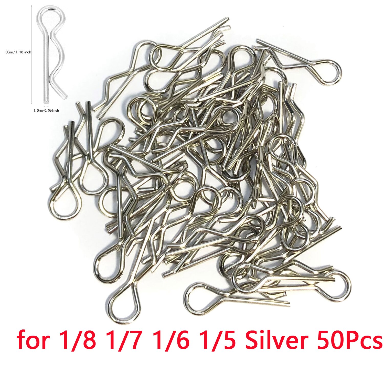 Piezas de coche RC de 50 piezas, 1/5, 1/6, 1/7, 1/8, 1/8, 1/12, Clips de carrocería, pasadores, pestillo de carcasa R, hebillas fijas TRAXXAS SCX10 HSP: 1-8 Silver