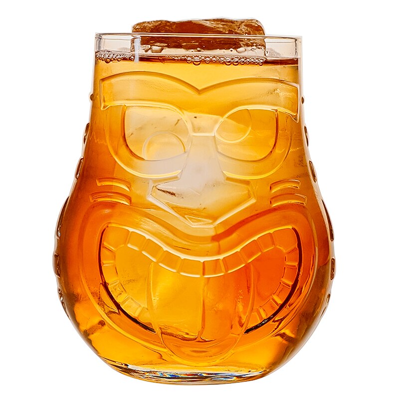 500ml Face Tiki Glass Cup Lead-Free Glass Tiki Cup Hawaii Face Wine Cup Cocktail Coke Cold Drink Drinkware