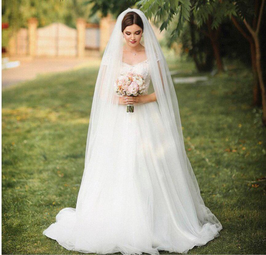 One Layer Wedding Veil 3M Width Long Tulle Bridal Veils With Comb Ivory White Bride Veils Wedding Accessories 2 Metre Length