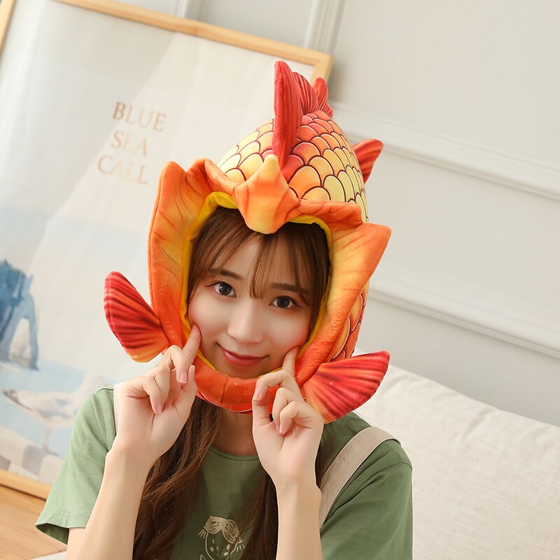 Plys hat cap dekor coronet hovedbeklædning hovedbeklædning sjov karpe hat fisk hovedbeklædning plys legetøj pp bomuldsdukke