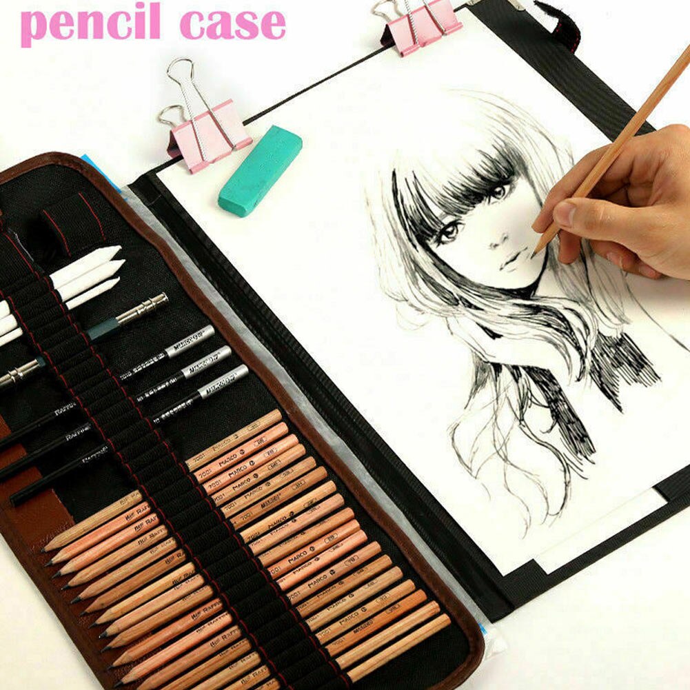29Pcs/set Drawing Sketching Pencils Set Full Sketch Kit with Graphite Pencils Paper Brush Pen Mark Charcoal Pencil Extender DU55