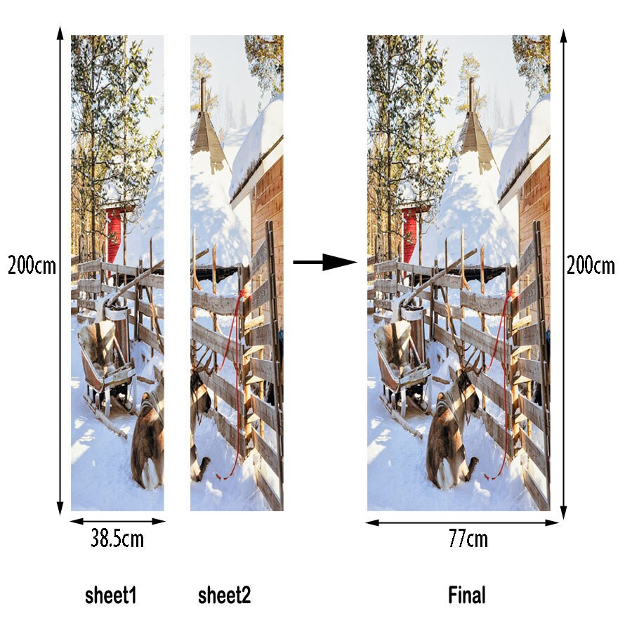2 vellen/st. festival kerstboom deur muursticker speciaal besneeuwde dag landschap kunst muurschildering poster voor café restaurant winkel decoratie