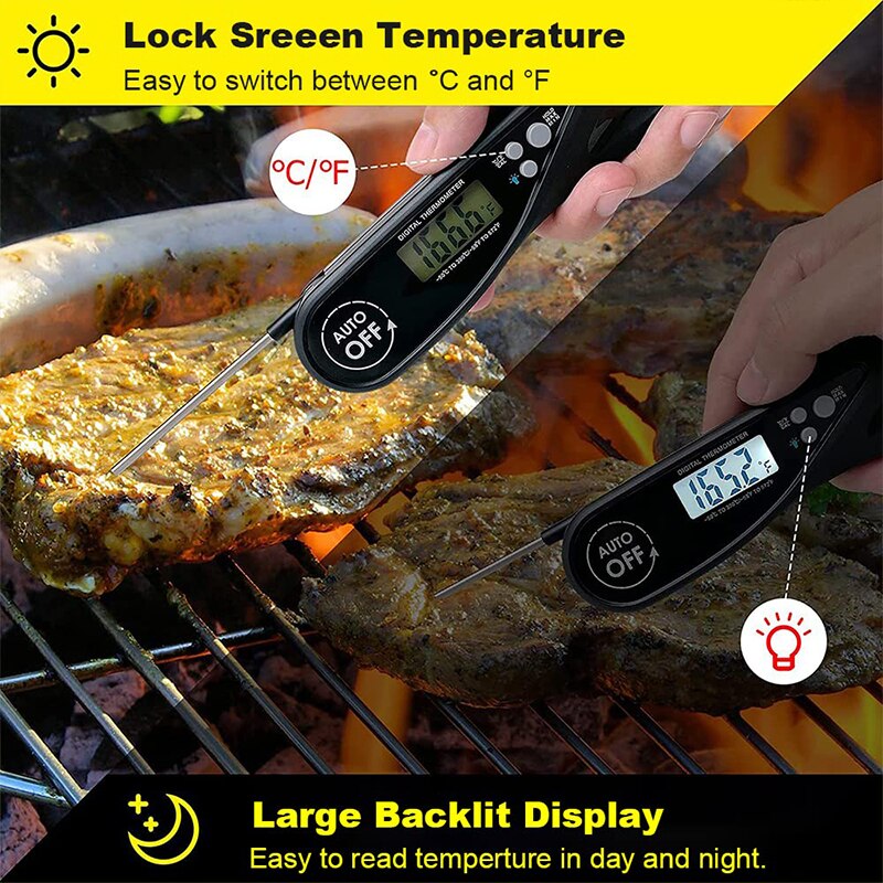 Folding Digital Kitchen Food Thermometer Meat Water Milk Cooking Probe BBQ Electronic Oven Thermometer Waterproof Tools