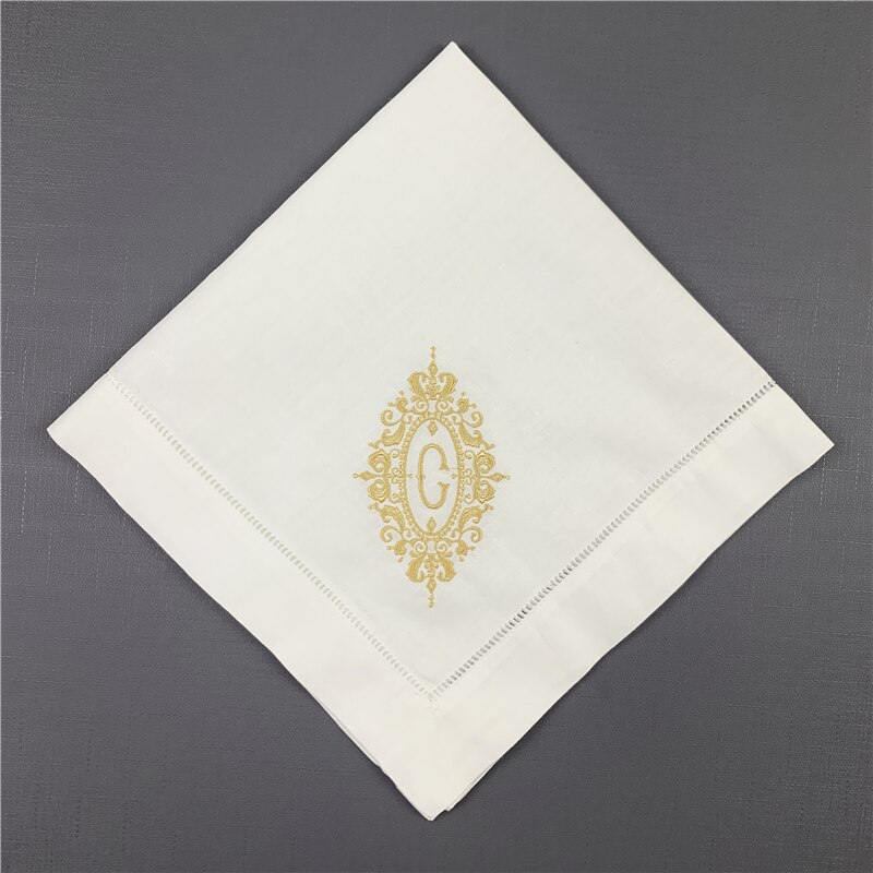 Set  of 12 utmärkta monogramservetter vitt hemstitch linneservetter 20 x 20 "stege broderad initial teservett