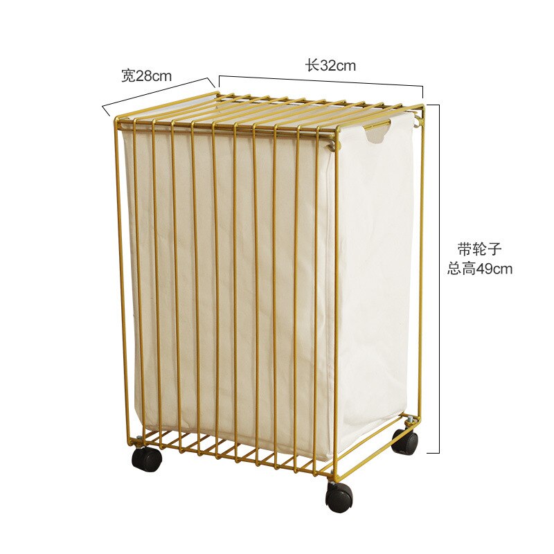 Cesta de almacenamiento de ropa sucia, cesto nórdico de hierro forjado con ruedas, cestas de almacenamiento de ropa sucia: Gold