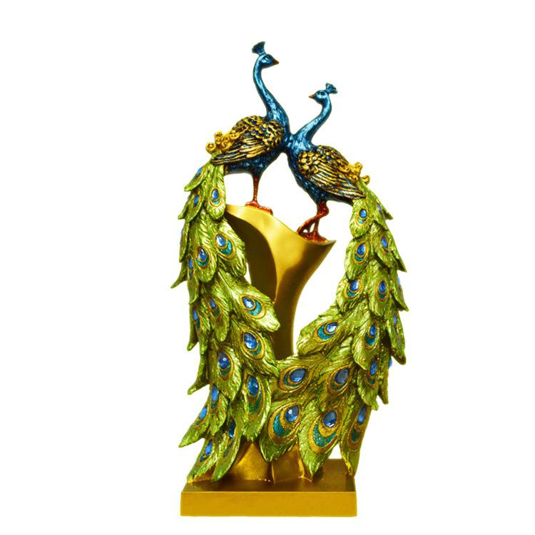 European Style Pair Peacock Home Decor Statue Decoration Hair Modern Living Room Ornaments: Big Double