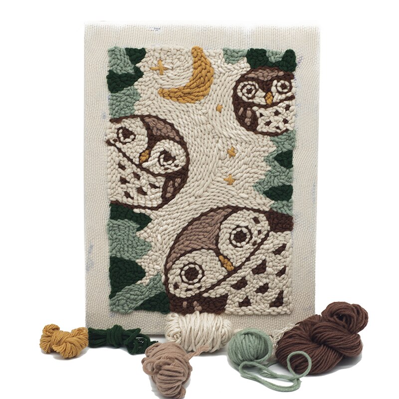 Uggla punch broderi kit med garn för diy nybörjare tecknad broderi handarbete ull arbete: Uggla  -3