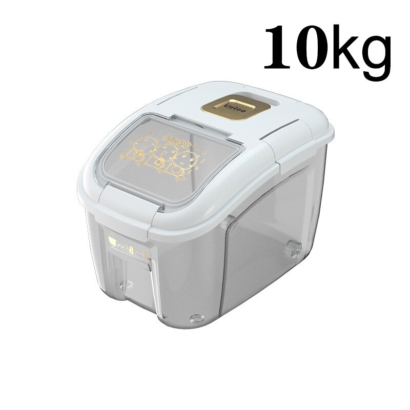Contenedor grande de cocina de 5-25KG, cubo a prueba de insectos, a prueba de humedad, tarro sellado de grano de arroz, almacenamiento doméstico, caja de tienda de comida para perros y Mascotas: 10KG White