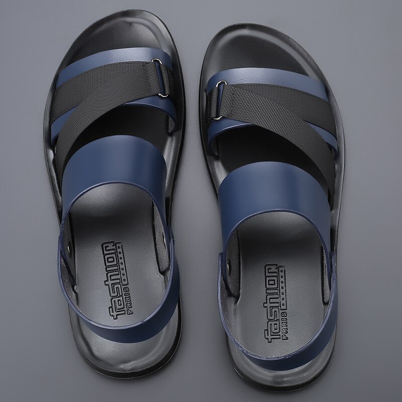 Yomior sommer blødt læder mænd sko afslappet lejligheder slip-on komfortable herre sandaler strand arbejde klipklapper hjemmesko sort blå