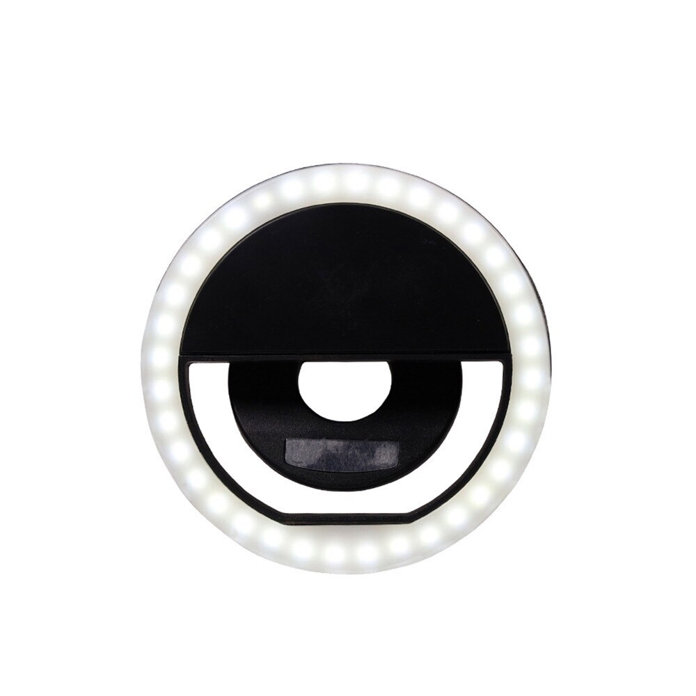 Portable Led Selfie Ring Light Universal Mobile Phone Clip Ring Lamp Flash Lens Beauty Phone Holder Fill Lamp Women Selfie Light: Black