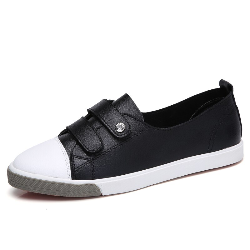 Tkn herfst dames sneakers flats slip on ballerina's loafers dames casual bootschoenen klittenband leren schoenen dames 180: 180 zwarte / 8