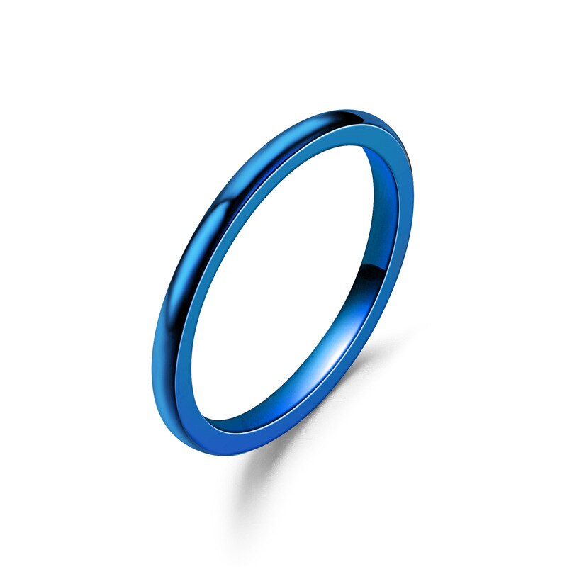 Mode 2mm Kleurrijke Regenboog Ring Rvs Ring Mannen Vrouwen Wedding Band Heren Dames Paar Ringen Sieraden Accessoires: 11 / Blue