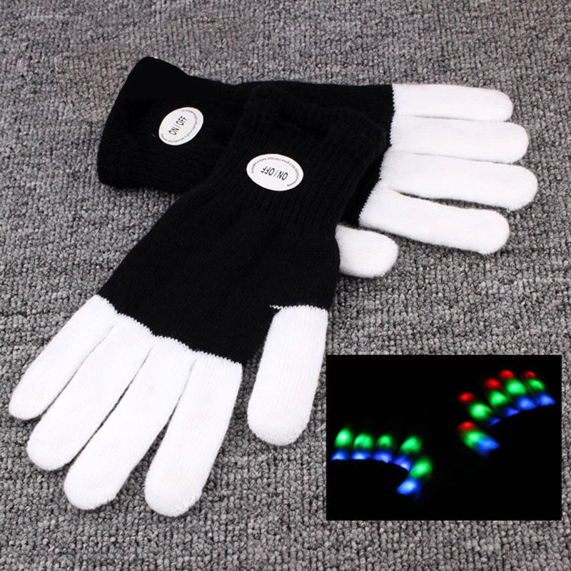1pcs LED Rave Flashing Gloves Glow 7 Mode Light Up Finger Tip Lighting Black