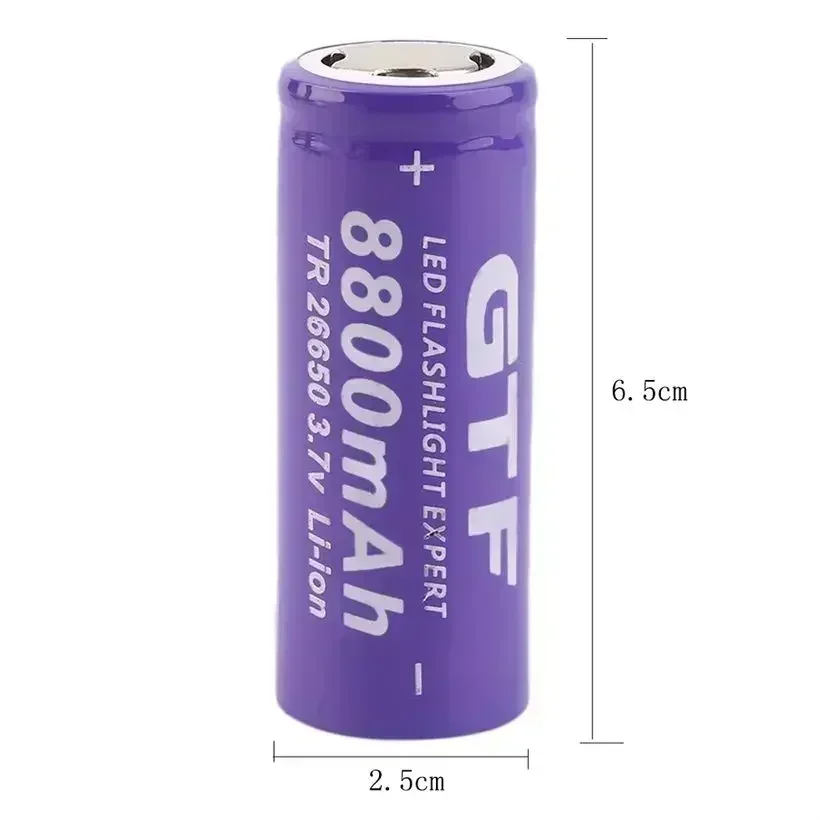 26650 3,7 V 8800 mAh wiederaufladbarer Lithium-Ionen-Akku, verwendet für LED-Taschenlampen und Taschenlampen