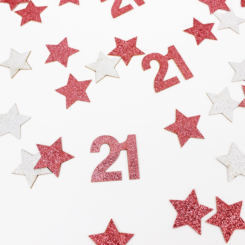 100Pcs Glitter Rose Goud Zilver Ster Papier Confetti Digitale 16/21/30/40/50/60 Strooi partij Confetti Verjaardag Anniversary Decor