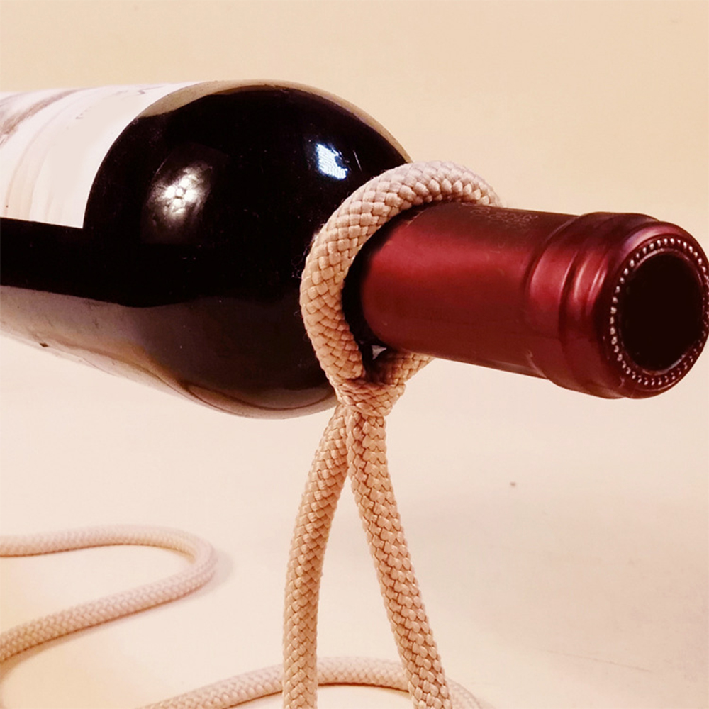 Soporte para cadena de vino hecho a mano, soporte para botella de Alcohol suspendido 3D mágico, soporte para botella de vino de cuerda blanca, barra de cocina casera práctica