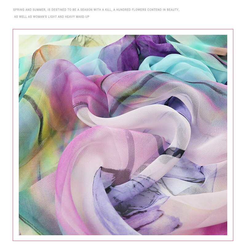 beach flower print Georgette chiffon scarf silk square hijab cool shawl ladies foulard femme Scarves hair bufanda mujer