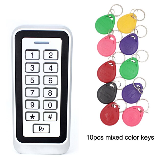 IP67 Waterproof Backlight RFID Metal Door Access Control Reader Keypad 1000 Users 125KHz EM Card Door Opener System: AC 10pc color key