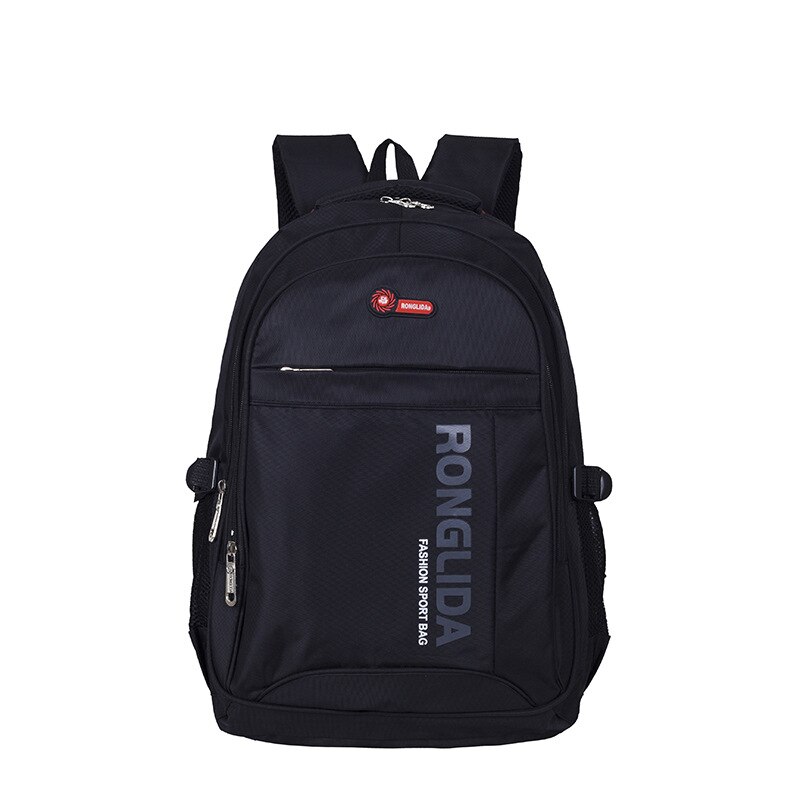 Mochila negra de Nylon de gran capacidad, mochilas escolares para estudiantes de secundaria, para hombres y adolescentes, mochila grande de estilo universitario: Negro