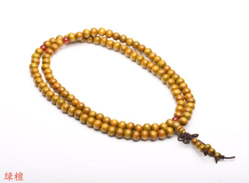 Collar de cuentas de madera para oración, budismo tibetano, 108: Green wood 6mm