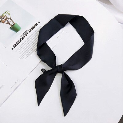 Petit foulard en soie de couleur unie pour femmes, 90x5cm, ruban de poignet tout assorti pour sac à main enveloppé: 2
