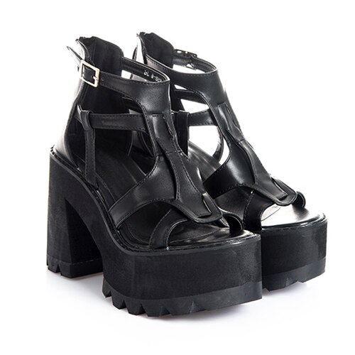 Sandalias de gladiador de tacón alto para mujer, zapatos negros de plataforma, estilo punk, YMA162: 7.5