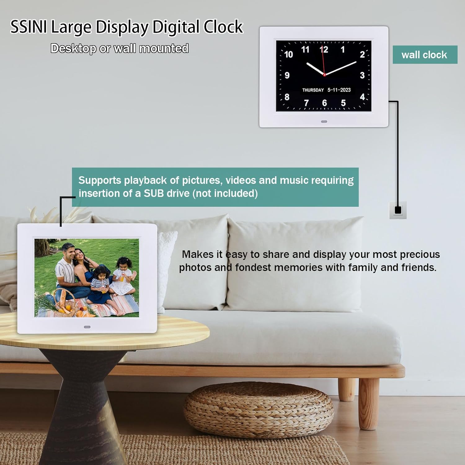 8-Zoll-Dienenzuhr, große digitale Kalenderuhr für Senioren, Uhr mit Datum und Uhr für ältere Menschen, digitale Uhr, großes Anzeige