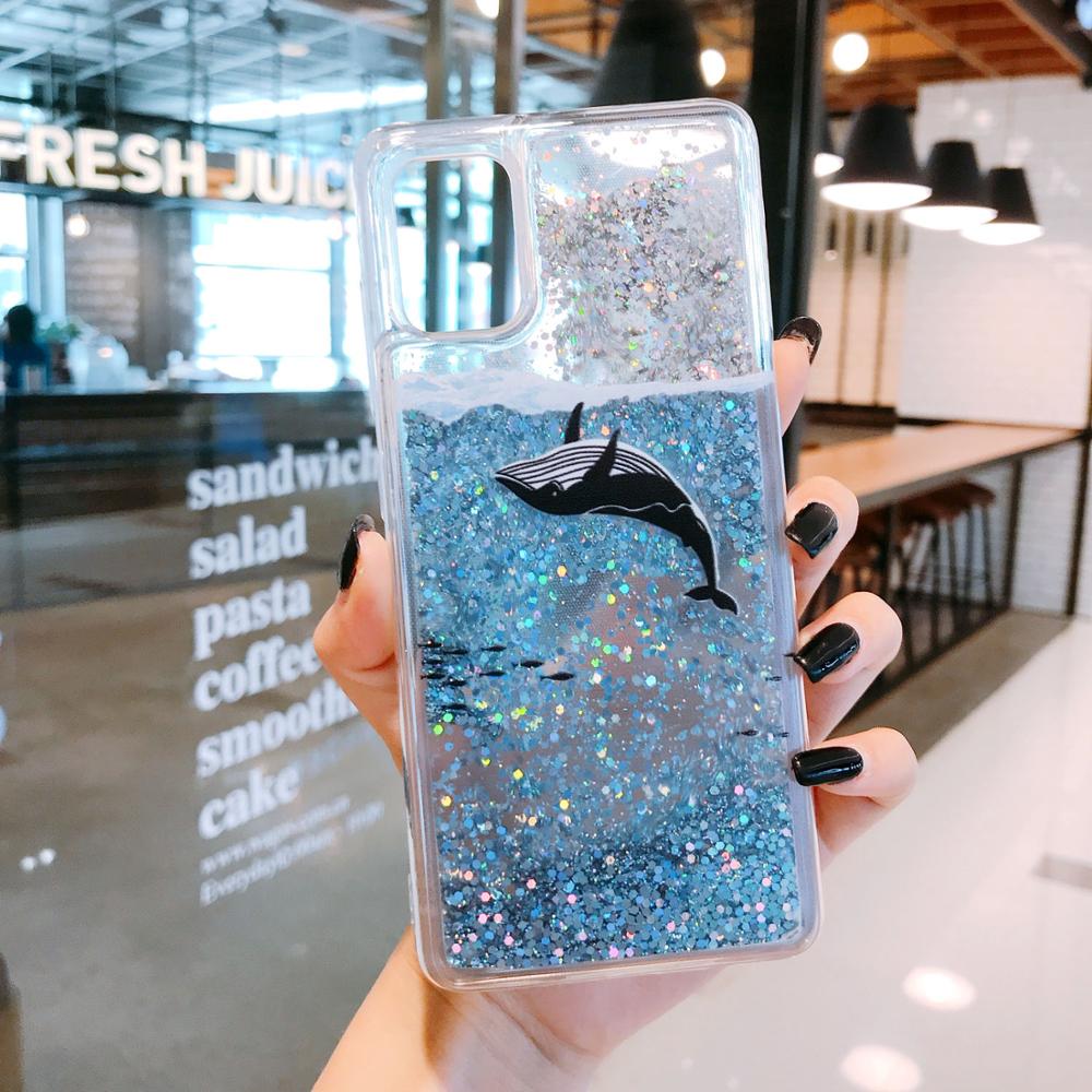 Se 11Pro Max Case Dynamische Liquid Quicksand Moving Star Glitter Dolfijn Walvis Telefoon Case Voor Iphone 6 6S 7 8 Plus X Xr 11: iPhone 11 / Black Whale