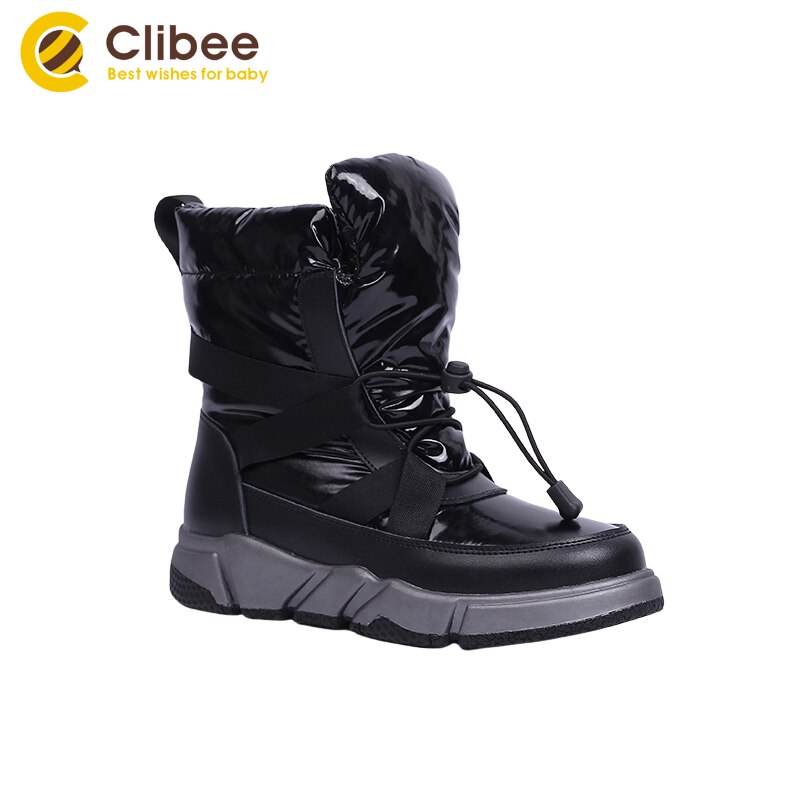 Clibee Meisjes Winter Sneeuw Laarzen Met Warme Wol Linning Grote Kinderen Platte Comfort Waterdichte Laarzen Met Ajustable Elastische Kant 32-37