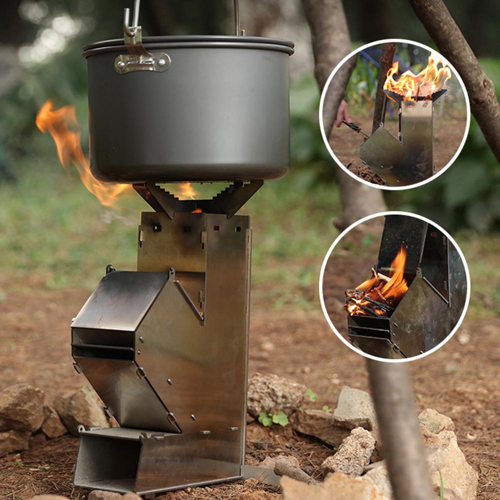 Controllable Firepower Stainless Steel Rocket Stove Outdoor Camping Folding Wood Stove Foldable Wood Burning Backpacking Outdoor