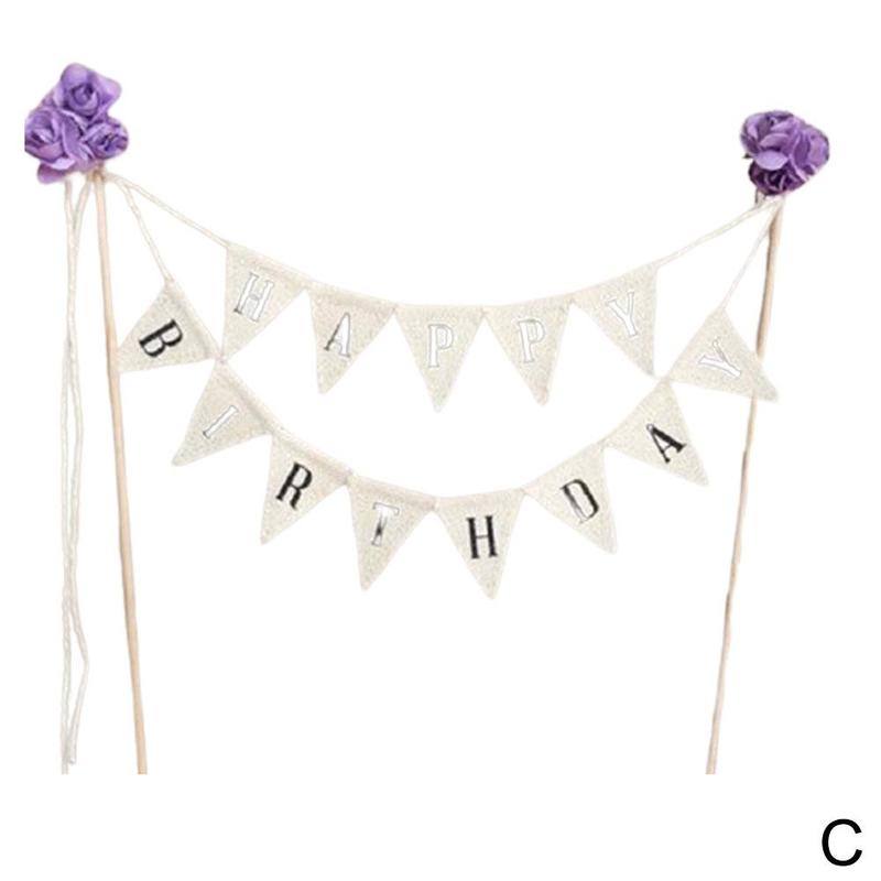 Birthday Cake Flag Topper Baking Decoration Tools Wood Paper Happy Birthday Party Decor Gadgets Banner: C