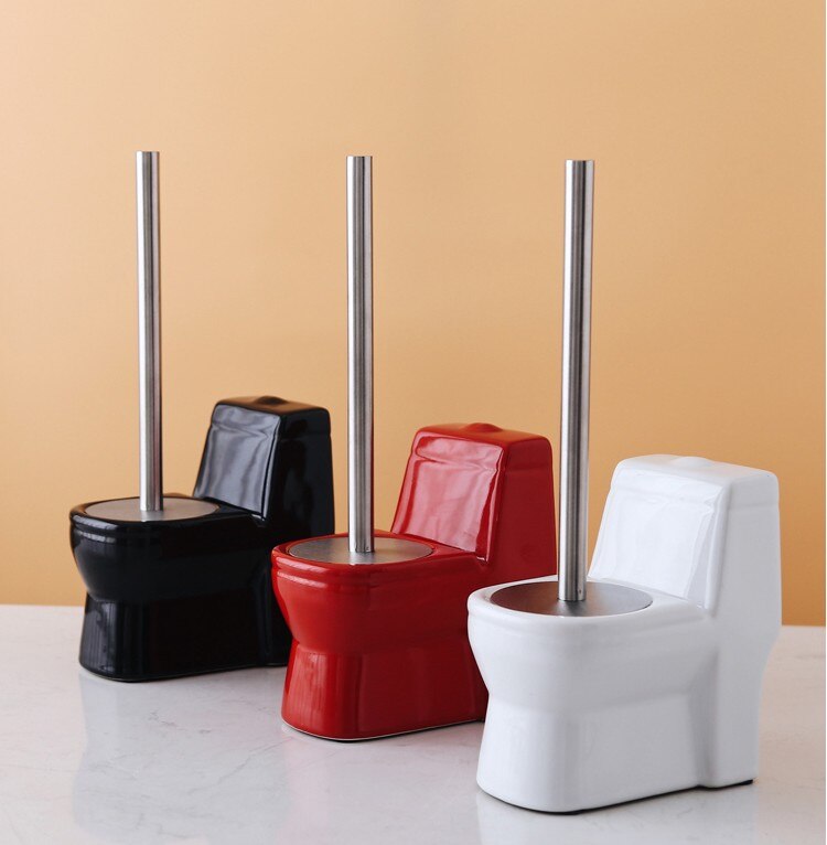 Toiletform keramisk toiletbørste og holder sæt rengøringsværktøj keramik tilbehør til badeværelsesindretning rustfrit stålhåndtag